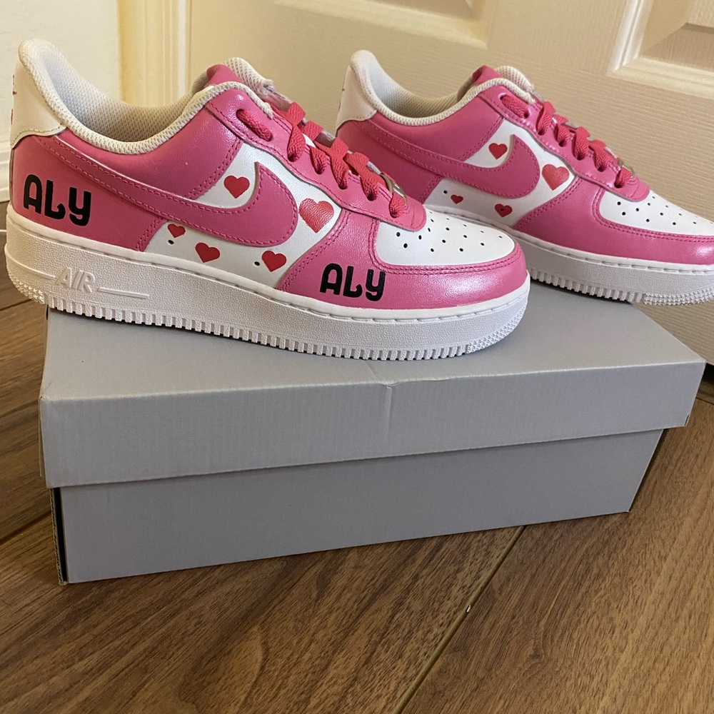 Custom Air Force 1s Women Pink and White Sneakers with Low-Top Design